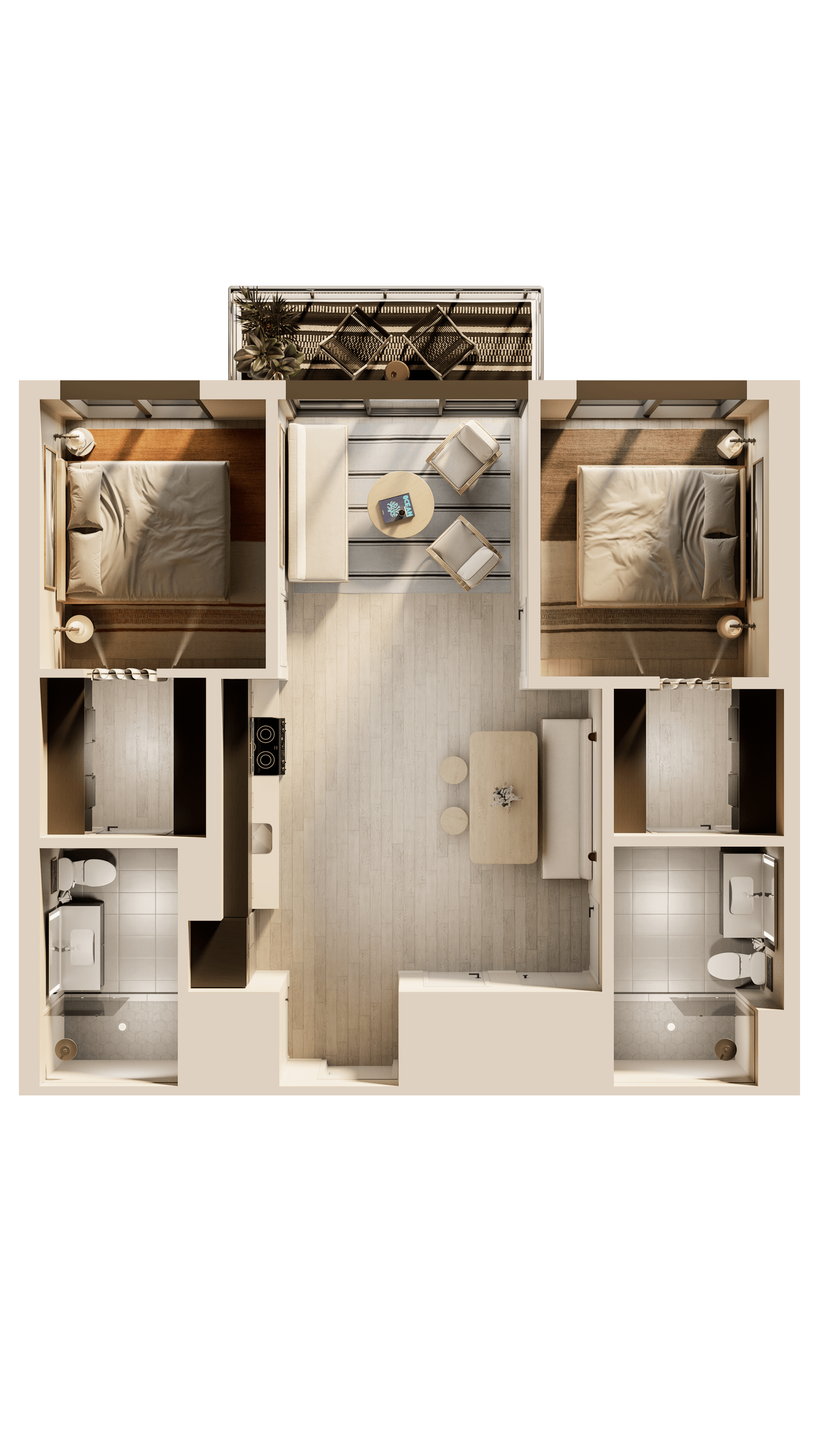 the bedroom floor plan of a 3d furnished apartment